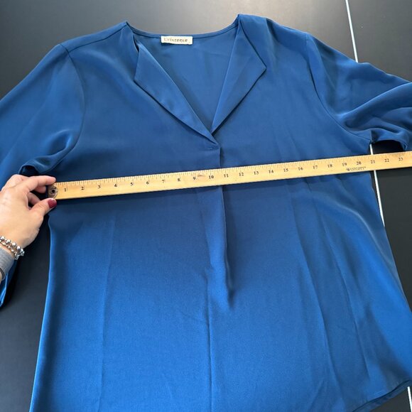 Unixseque Blue Satin Blouse with 3/4 Puff Sleeves Size L - Picture 5 of 7